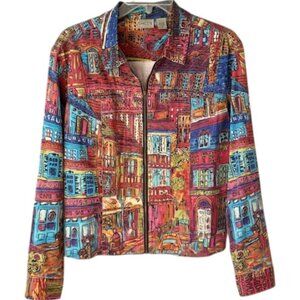 Chico's French Cafe Full Zip Cotton Jacket - Red/Multi - 1 (US - 8/10)
